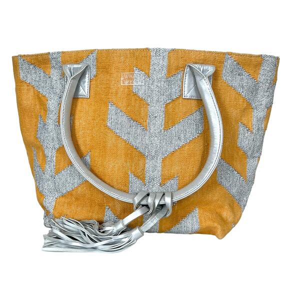 Wknd Wyfr Tote Shoulder Bag Bird Of A Feather Tan Silver Canvas Tassels